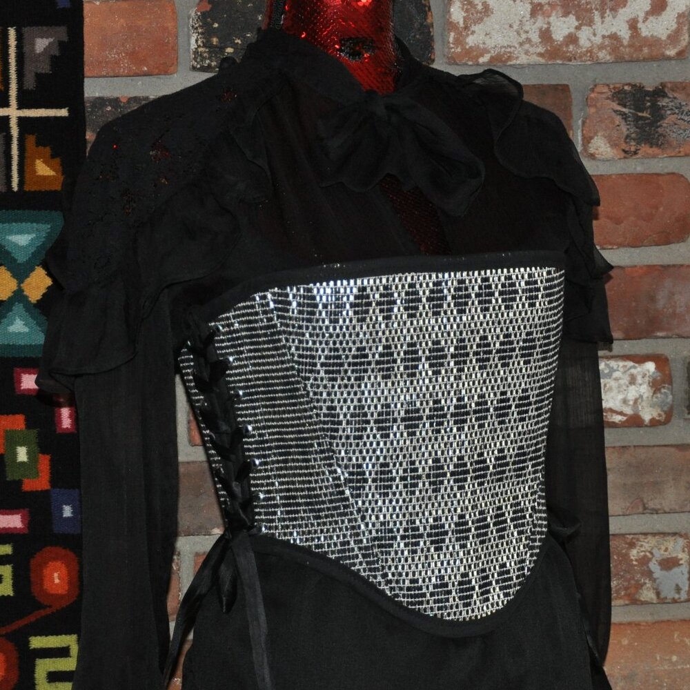 LAST ONE New Reversible Black Metallic Silver Lace-up Corset Bustier Top M